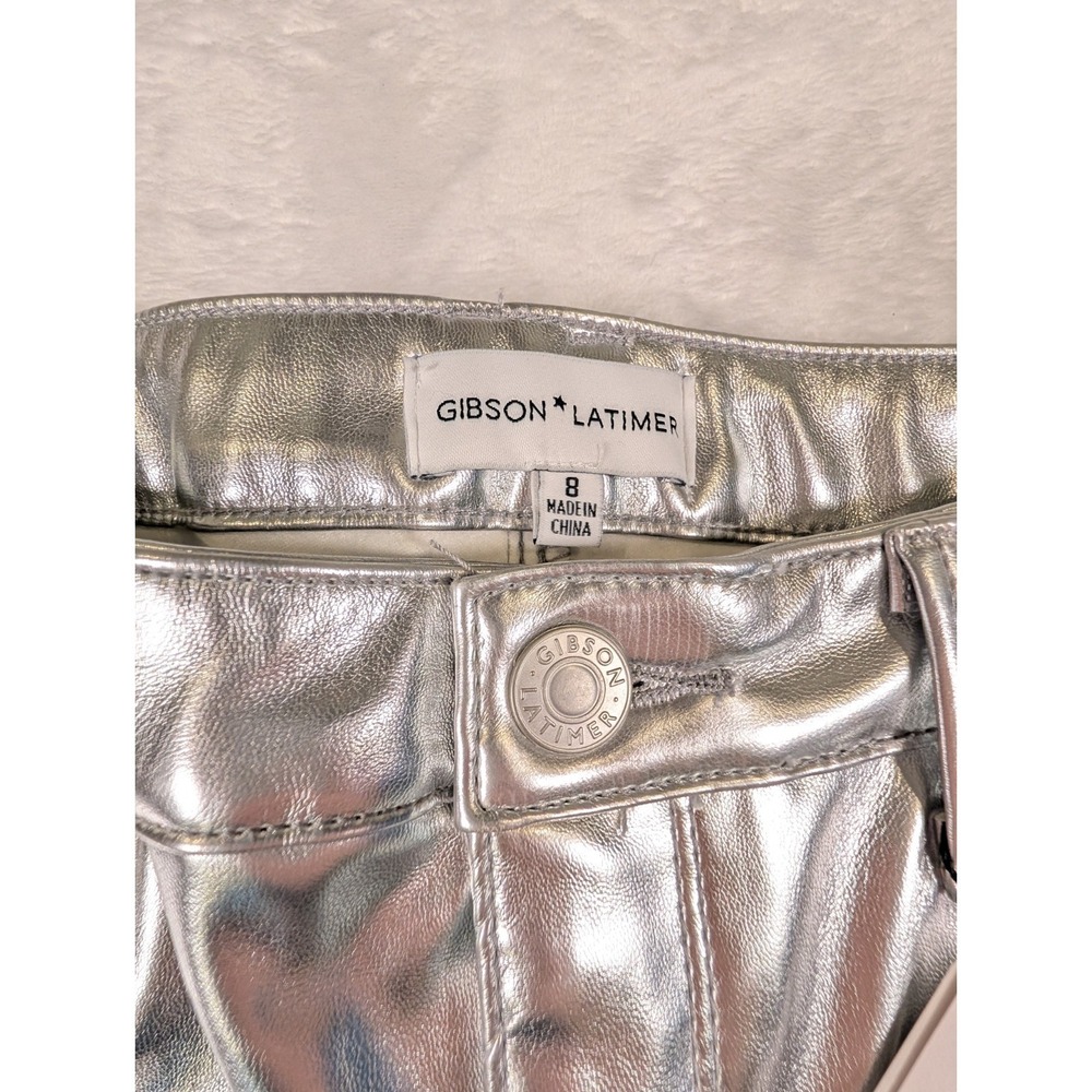 Gibson Latimer Women Silver Metallic Perfect Fit Wide Leg READ Pants Size 8 - Picture 5 of 14